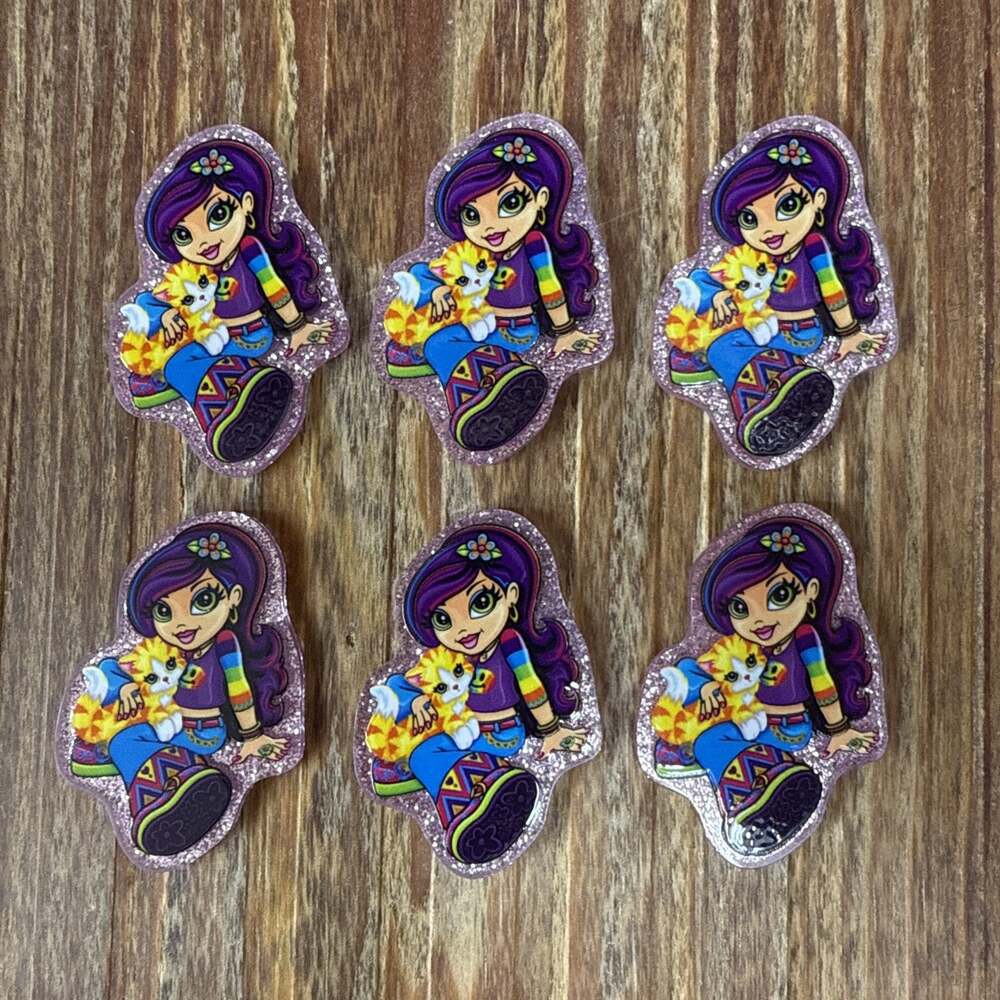 6 Pc Retro 90’s Inspired Girl and Cat Acrylic Flatbacks